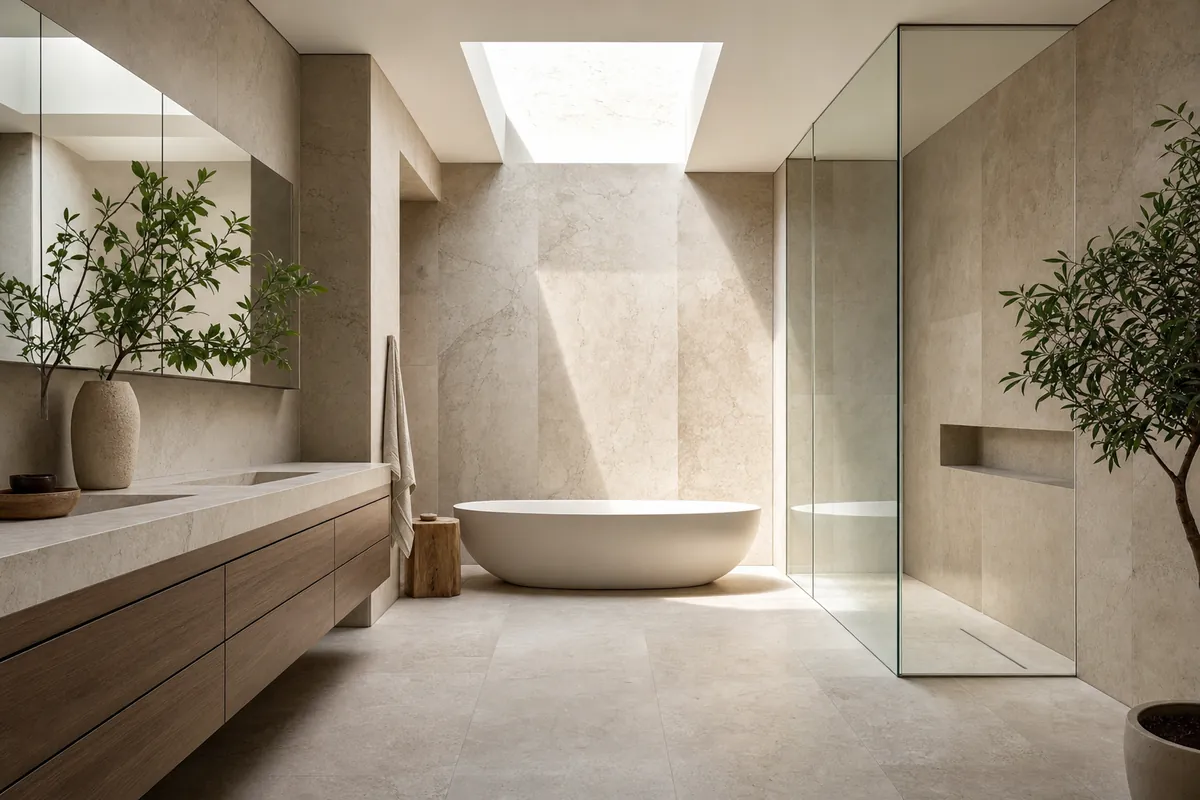 Modern spa bathroom with skylight